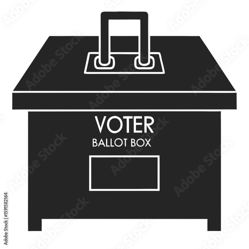 Simple black silhouette of a voter ballot box for political elections and voting.