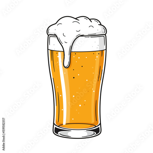 A stylized illustration of a beer glass filled with frothy, golden beer.