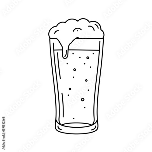 A hand-drawn illustration of a pint glass overflowing with frothy beer.