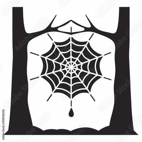 Spiderweb and trees silhouettes illustration perfect for halloween and various creative designs