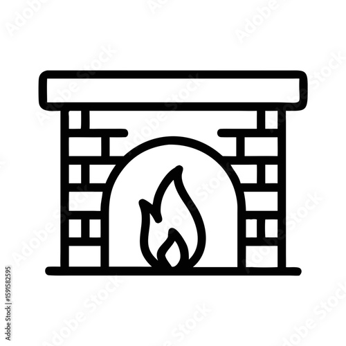 A black silhouette of a cozy fireplace and flame suitable for various design purposes