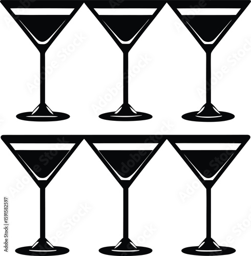 A vibrant collection of diverse alcoholic cocktails in various glasses, featuring martinis, wineglasses, and champagne flutes, all isolated on a reflective surface, delicious, rich, sleek, polished