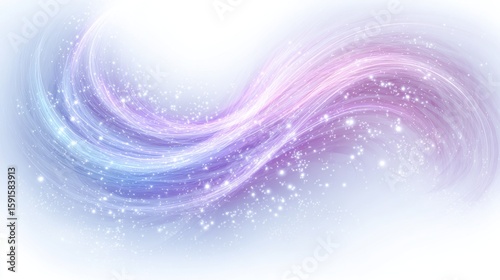 An ethereal, swirling wave of pastel purple and blue light, interspersed with glittering sparkles on a white background.  The light forms a gentle S-curve, creating a dreamy, celestial feel