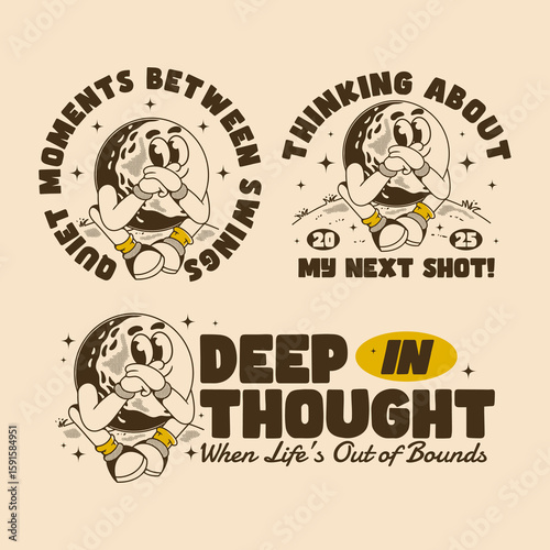 Funny Vintage Golf Ball Character With Thoughtful Text Quotes