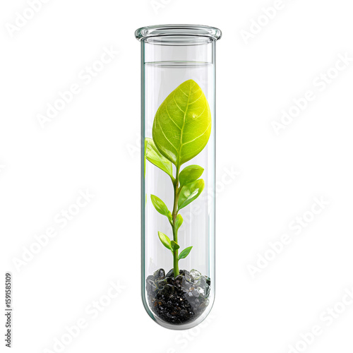 Test tube icon with growing sprout. Isolated white background. Png format