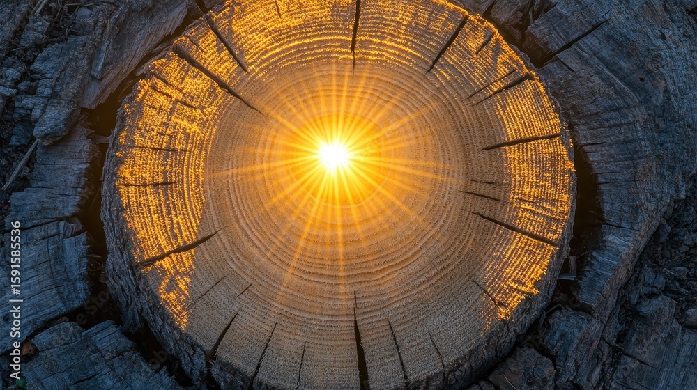 Fototapeta premium Sunlight Through Tree Rings Creating Natural Radial Patterns