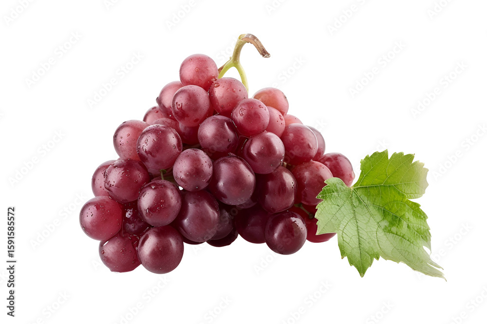 Fototapeta premium Red Grapes Fresh Cluster Vine Leaf