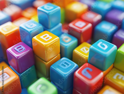 Colorful Cubes Displaying Printed Alphabet Letters
