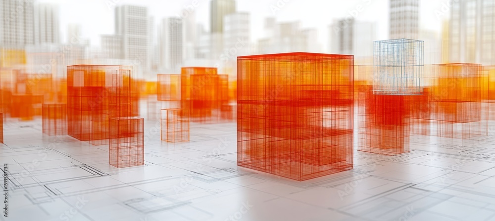 Fototapeta premium Architectural Planning Vision Cubist Structures and Ethereal Buildings Symbolizing Innovation Ahead