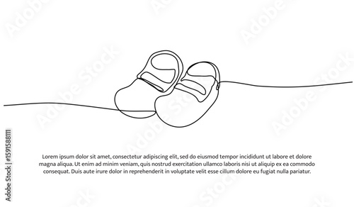 One line of baby shoes. Abstract minimal continuous line.