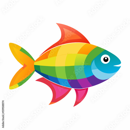 Playful rainbow fish graphic is great for children's designs and marine themed creative projects or educational resource.