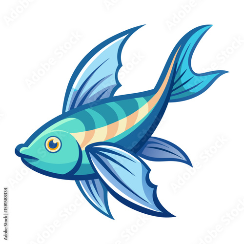 Graceful flying fish design, a vibrant and stylized aquatic creature with prominent fins, perfect for marine-themed projects.