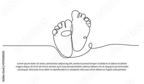 One line of baby's soles. Abstract minimal continuous line.