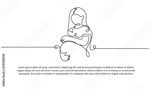 One line of pregnant mother. Abstract minimal continuous line.
