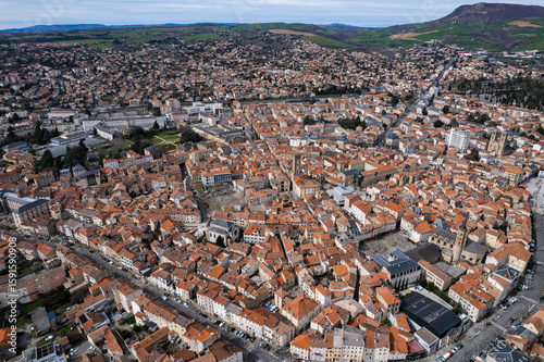 Fototapeta Naklejka Na Ścianę i Meble -   Aerial view of the city Millau in France on a sunny autumn day 