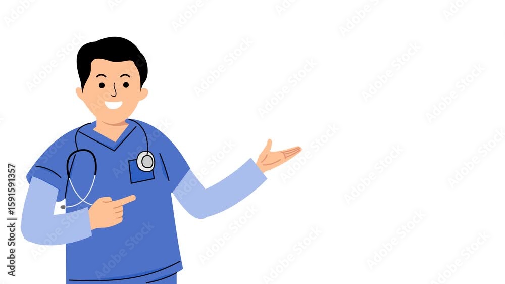 Male nurse pointing at an empty space. male nurse pointing towards empty room for presentation Male nurse pointing at an empty space. male nurse pointing towards empty room for presentation