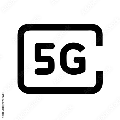 Minimalist black outline vector icon of the "5G", symbolizing fast mobile network, digital communication, and internet connectivity. Clean design on a transparent background