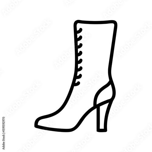 Minimalist black outline vector icon of women's high-heeled boots, symbolizing fashion, elegance, and seasonal footwear. Clean, simple design on a transparent background