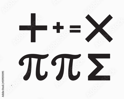 Math symbol set, Mathematical symbols vector including plus, minus, multiplication, division, equal, infinity, pi, sigma, integral, and delta for educational content, math resource