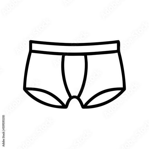 Minimalist black outline vector icon of men’s underwear briefs, symbolizing male clothing, comfort, and everyday essentials. Clean, simple design on a transparent background