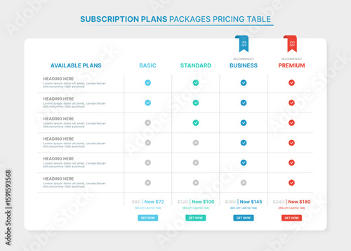 Price Comparison Table Infographic Template with 4 Subscription Plans