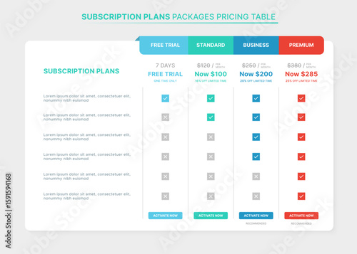 Subscription Plans Packages Pricing Comparison Table Infographic Template