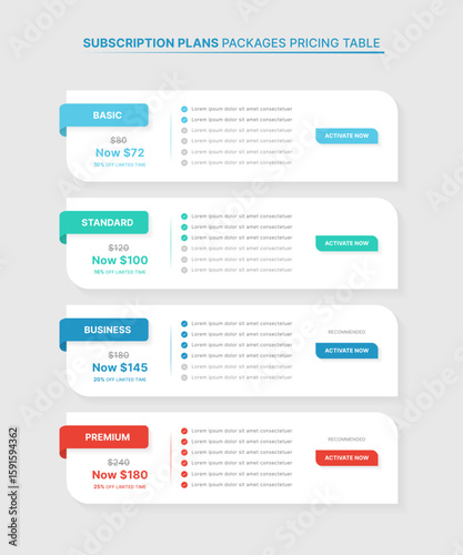 Subscription Plans Packages Pricing Comparison Table Infographic Template