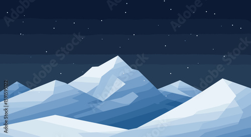Snowy mountain peaks under a starry night sky