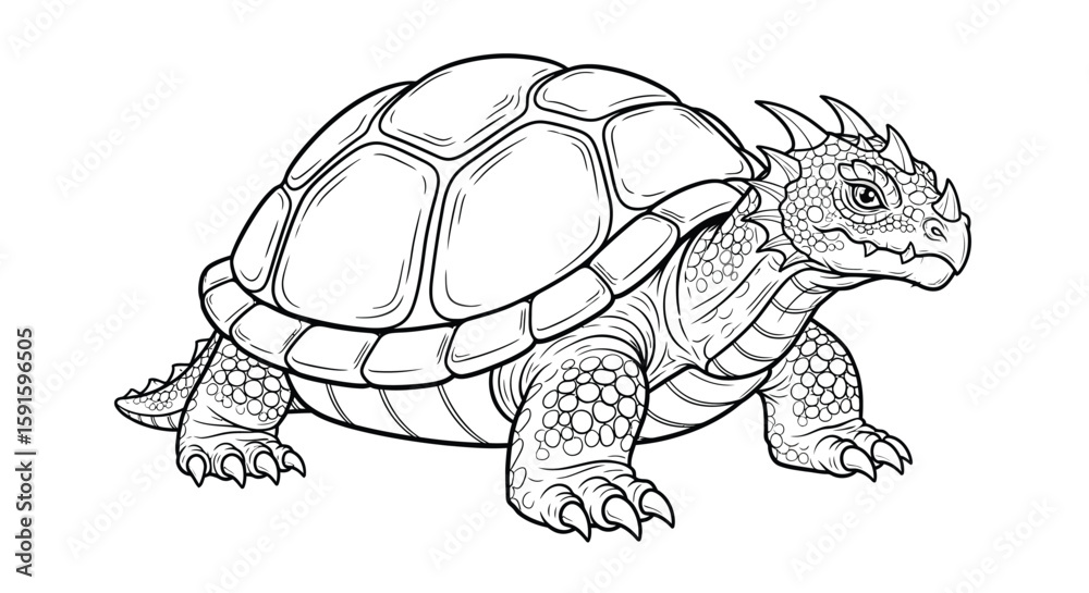 Fototapeta premium Dragon Turtle with Shell Detail Intricate Adult Coloring Page Mythology Fantasy Creature