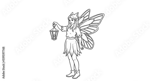 Fairy Illustration: A delicate illustration of a fairy, gracefully holding a lantern, radiating enchantment and magic. 