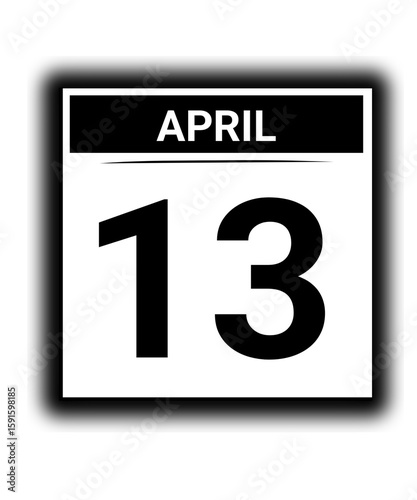Black and white color April month calendar date 13