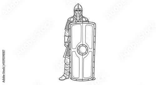 Georgian Warrior Maiden Tower Shield Intricate Adult Coloring Page Historical Heroine Strength