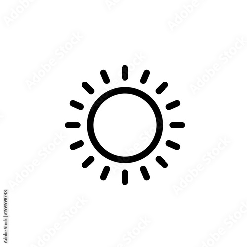 Minimalistic black sun icon with rays in clean vector style  
