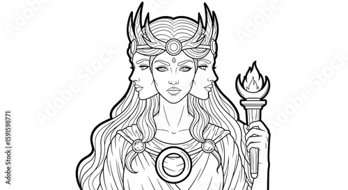 Hecate Greek Goddess of Magic Intricate Adult Coloring Page Mythology Divine Sorceress