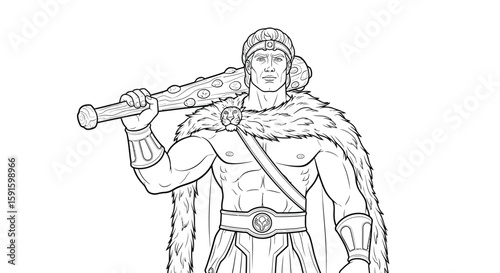 Hercules with Club Epic Hero Adult Coloring Page Greek Mythology Legendary Strength