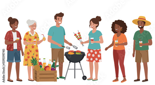 Diverse group enjoying summer barbecue gathering outdoors