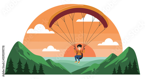 Adventurous paragliding at sunset: a vibrant mountain escape