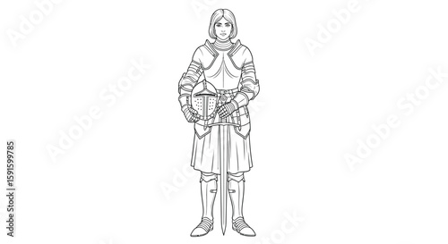 Joan of Arc in Armor Coloring Page for Adults Historical Heroine Medieval Legend