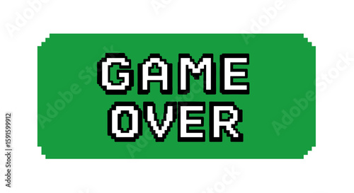 Retro 8 bit game over sign with green background