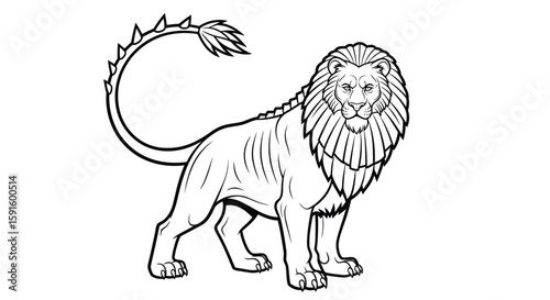 Manticore Standing Mythical Creature Coloring Page for Adults Fantasy Beasts Art