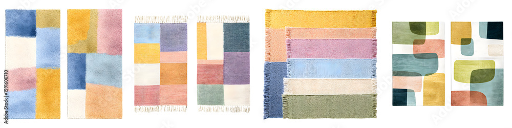 Fototapeta premium Abstract Patterned Pastel Rugs Isolated on White Background