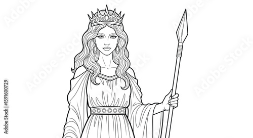 Powerful Medb Celtic Queen Warrior Adult Coloring Page Irish Mythology Heroine