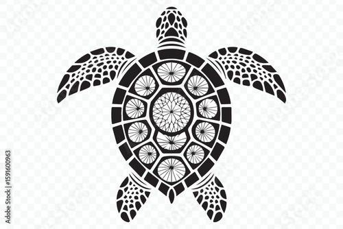 Detailed sea turtle vector art featuring complex geometric patterns for digital illustrations and print projects