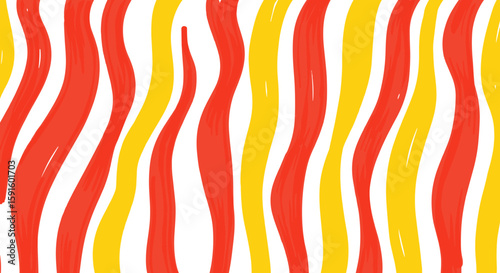 Colorful abstract wavy stripes in bold red and yellow pattern