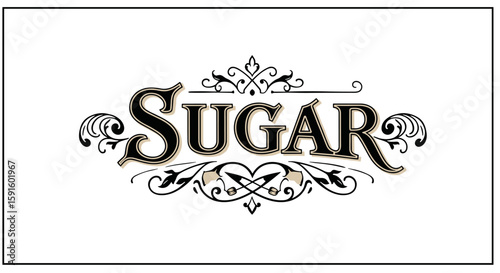 Vintage ornamental sugar label design with elegant decorative elements