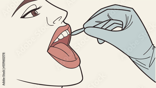 Illustration of covid test being performed by a healthcare professional with pcr swab for diagnosis