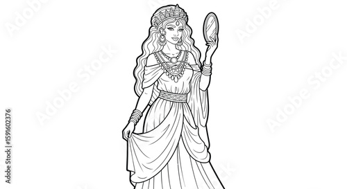 African Mythology Oshun Yoruba River Goddess Adult Coloring Page Ancient Deity Artistry