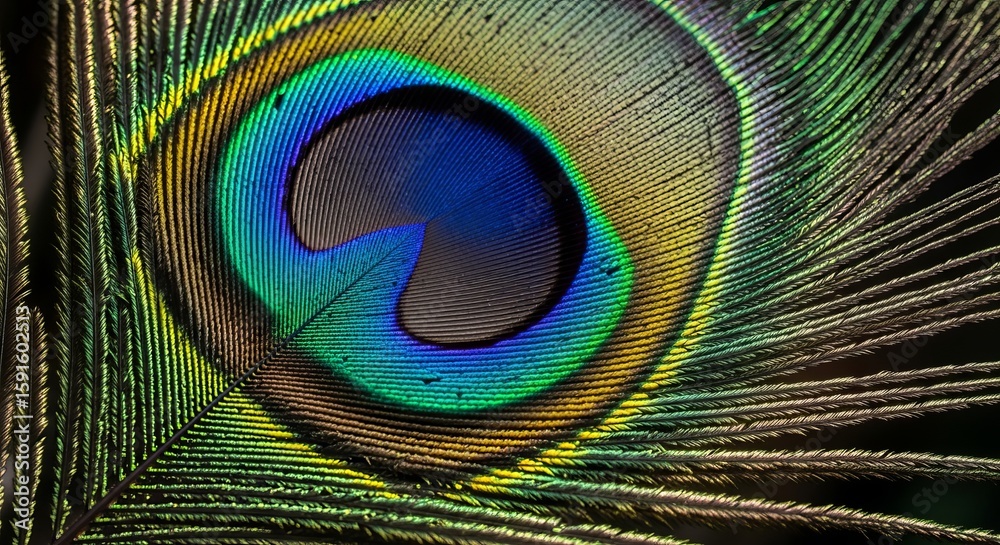 Obraz premium Close-Up of a Colorful Peacock Feather with Vibrant Patterns and Textures