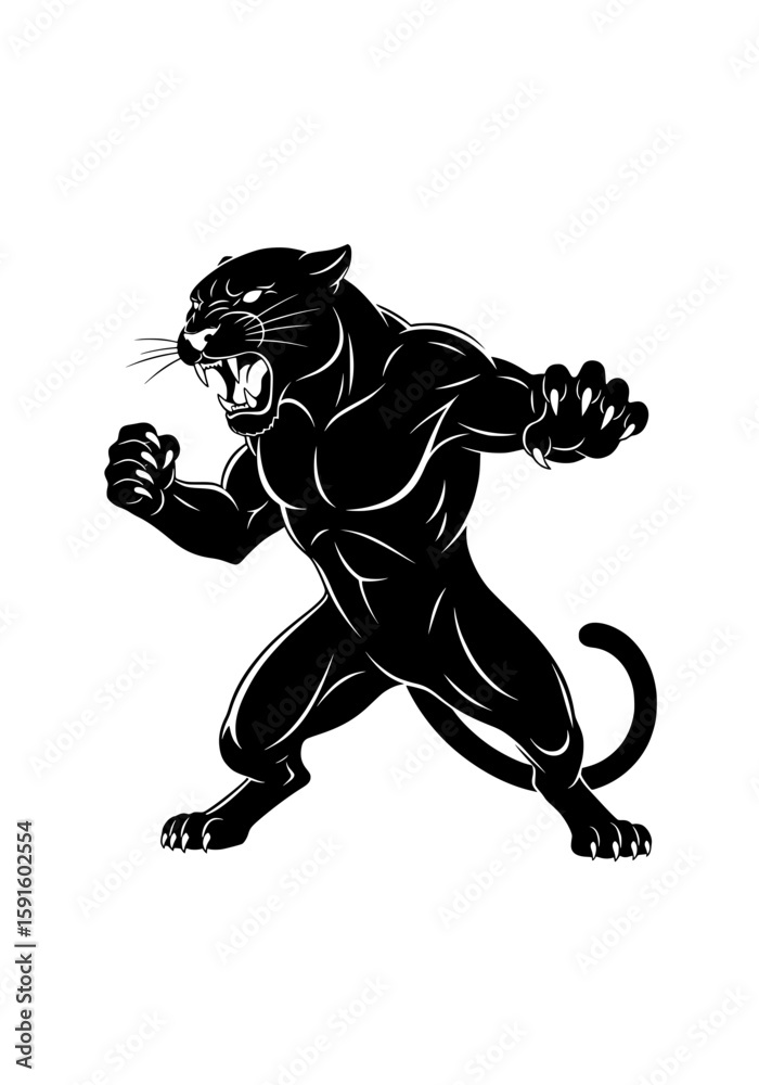 Fototapeta premium An anthropomorphic panther in a fighting stance