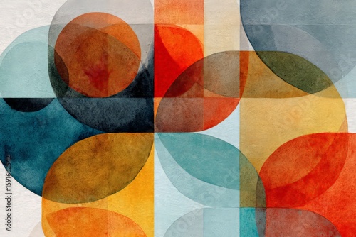 Abstract Geometric Design With Overlapping Circles And Watercolor Texture